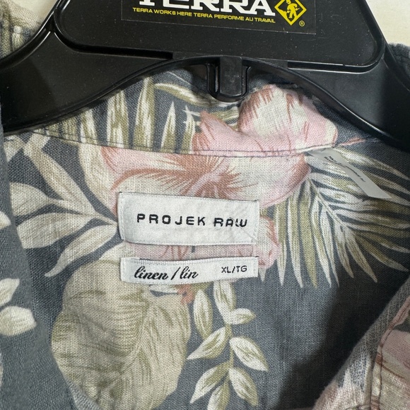 Projek Raw Hawaiian Shirt Mens Size XL Charcoal Floral Short Sleeve Linen Blend - Picture 9 of 9